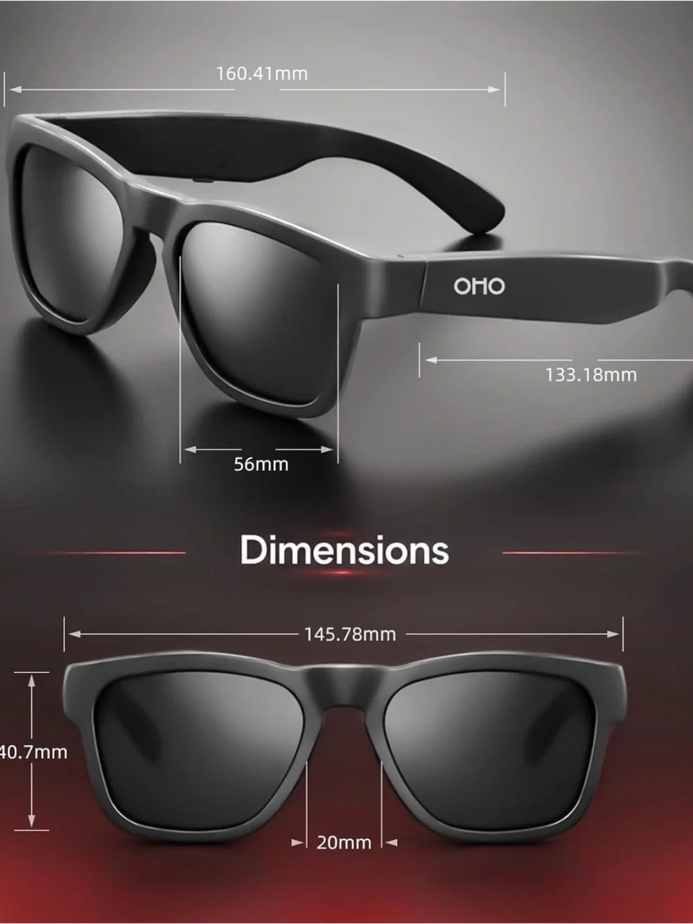 Oho Smart Glasses Polarized Sunglasses Bluetooth Speaker UV Protection VoiceCTL